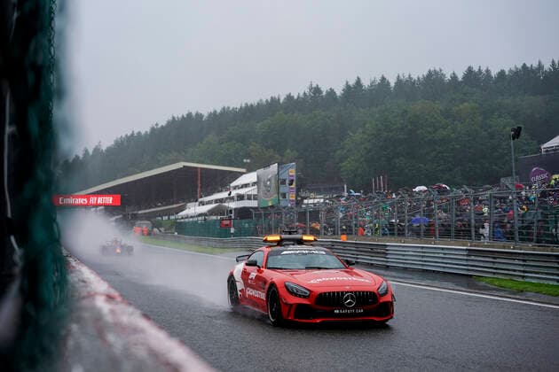 August 29, 2021, Francorchamps, Belgium: The safety car during the 2021 FIA Formula 1 Belgian Grand Prix at Circuit de Spa-Francorchamps in Francorchamps, Belgium. Francorchamps Belgium - ZUMAg147 20210829_zap_g147_025 Copyright: xJamesxGasperottix