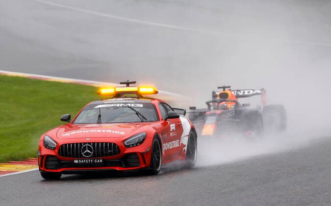F1 Safety Car, Mercedes-AMG GT R, 33 Max Verstappen (NED, Red Bull Racing), F1 Grand Prix of Belgium at Circuit de Spa-Francorchamps on August 29, 2021 in Spa-Francorchamps, Belgium. (Photo by HOCH ZWEI) Spa-Francorchamps Belgium