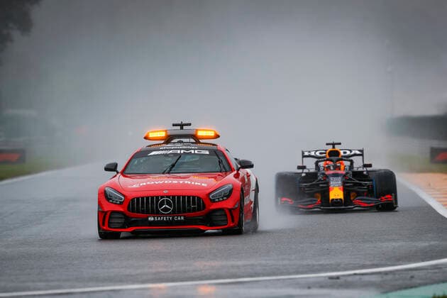 F1 Safety Car, Mercedes-AMG GT R, 33 Max Verstappen (NED, Red Bull Racing), F1 Grand Prix of Belgium at Circuit de Spa-Francorchamps on August 29, 2021 in Spa-Francorchamps, Belgium. (Photo by HOCH ZWEI) Spa-Francorchamps Belgium