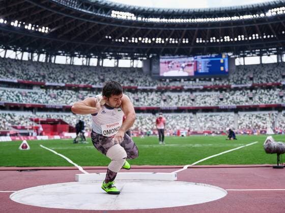 Tokyo Paralympics: Athletics Bobirjon Omonov of Uzbekistan competes en route to winning gold in the men s F41 shot put at the Tokyo Paralympics on Aug. 30, 2021, at the National Stadium in Tokyo.  A14AA0000778591P