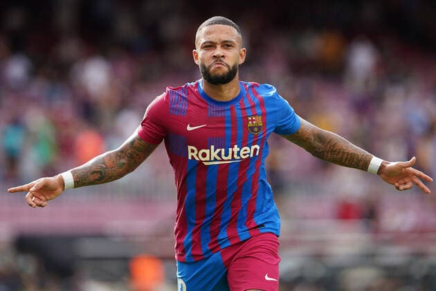 FC Barcelona, Barca s Memphis Depay celebrates goal during La Liga match. August 29, 2021. (20210829284)