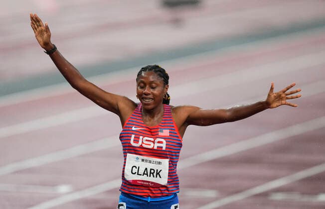 Breanna Clark from USA winning 400m during athletics at the Tokyo Paralympics, Tokyo Olympic Stadium, Tokyo, Japan on August 31, 2021. Tokyo Japan - ZUMAc04_ 20210831_zaf_c04_188 Copyright: xUlrikxPedersenx