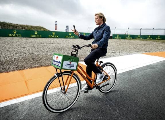 ZANDVOORT - Nico Rosberg on his bike during a press conference, PK, Pressekonferenz For the first time in 36 years, the Formula 1 race Dutch Grand Prix Zandvoort will be held at Circuit Zandvoort. REMKO DE WAAL xVIxANPxSportx xxANPxIVx