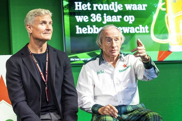 ZANDVOORT - David Coulthard and Sir Jackie Stewart (lr) during the press conference, PK, Pressekonferenz For the first time in 36 years, the Formula 1 race Dutch Grand Prix Zandvoort will be held at Circuit Zandvoort. ANP VINCENT JANNINK xVIxANPxSportx xxANPxIVx