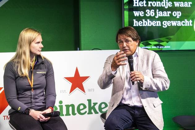 ZANDVOORT - Beitske Visser, W Series driver and Hans Erik Tuijt, Global Sponsorship Director Heineken during the press conference, PK, Pressekonferenz For the first time in 36 years, the Formula 1 race Dutch Grand Prix Zandvoort will be held at Circuit Zandvoort. ANP VINCENT JANNINK xVIxANPxSportx xxANPxIVx