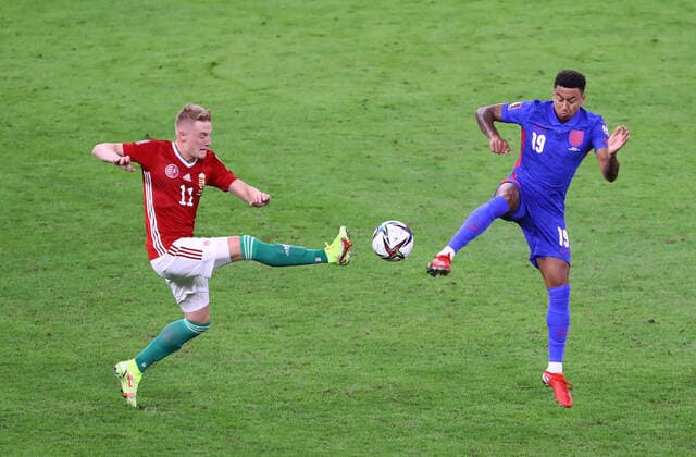 Hungary v England 2022 FIFA World Cup, WM, Weltmeisterschaft, Fussball Qualifiers Kevin Varga of Hungary and Jesse Lingard of England during the 2022 FIFA World Cup Qualifiers match at the Ferenc Puskas Stadium, Budapest Content Not Available For UK Newspapers Copyright: xFocusxImagesx FIL-15839-0052