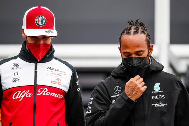 99 Antonio Giovinazzi (ITA, Alfa Romeo Racing ORLEN), 44 Lewis Hamilton (GBR, Mercedes-AMG Petronas F1 Team), F1 Grand Prix of the Netherlands at Circuit Zandvoort on September 2, 2021 in Zandvoort, Netherlands. (Photo by HOCH ZWEI) Zandvoort Netherlands