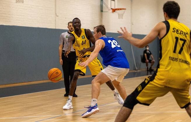Bakary Dibba (Tigers Tuebingen, 44)¨¨Tigers Tuebingen vs. PS Karlsruhe Lions, 2. Basketball, Bundesliga, Pro A, Barmer 2 Basketball, Testspiel, Spielzeit 2021 2022, 03.09.2021, ¨¨ Tigers Tuebingen - PS Karlsruhe Lions, 2. Basketball, 2. Bundesliga, Barmer 2 Basketball, Testspiel, Spielzeit 2021 2022, 03.09.2021 Tuebingen