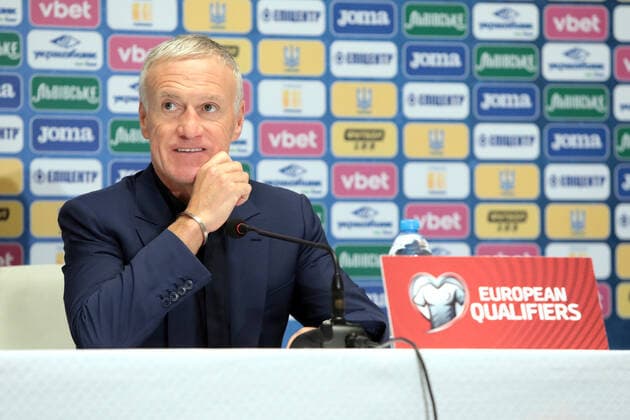 KYIV, UKRAINE - SEPTEMBER 5, 2021 - Head coach of France Didier Deschamps is pictured during a news conference following a 1-1 draw against Ukraine in the FIFA World Cup, WM, Weltmeisterschaft, Fussball Qatar 2022 Qualification Round UEFA Group D match, Kyiv, capital of Ukraine. Post-match news conference of Didier Deschamps in Kyiv  Copyright: xHennadiixMinchenkox