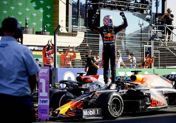 ZANDVOORT - Max Verstappen (Red Bull Racing) celebrates winning the Dutch Grand Prix at the Zandvoort circuit. KOEN VAN WEEL Grand Prix xVIxANPxSportx xxANPxIVx