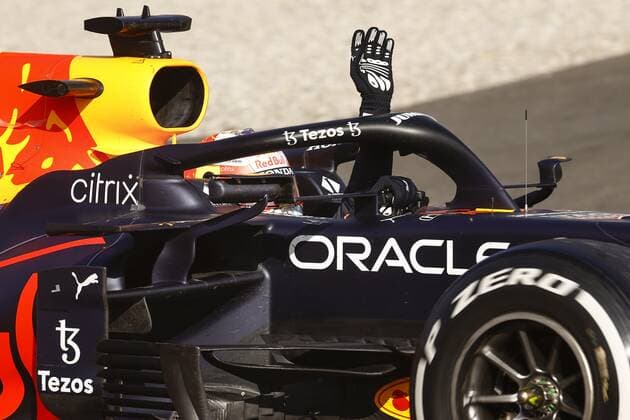 ZANDVOORT- Max Verstappen waves to his fans after winning the Dutch Grand Prix at the Zandvoort circuit. ANP VINCENT JANNINK Grand Prix xVIxANPxSportx xxANPxIVx