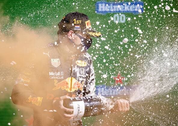 ZANDVOORT - Max Verstappen (Red Bull Racing) celebrates winning the Dutch Grand Prix at the Zandvoort circuit. KOEN VAN WEEL Grand Prix xVIxANPxSportx xxANPxIVx