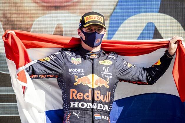 ZANDVOORT - Max Verstappen (Red Bull Racing) celebrates winning the Dutch Grand Prix at the Zandvoort circuit. KOEN VAN WEEL Grand Prix xVIxANPxSportx xxANPxIVx
