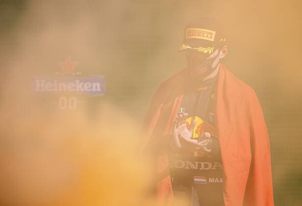 ZANDVOORT - Max Verstappen (Red Bull Racing) celebrates winning the Dutch Grand Prix at the Zandvoort circuit. KOEN VAN WEEL Grand Prix xVIxANPxSportx xxANPxIVx
