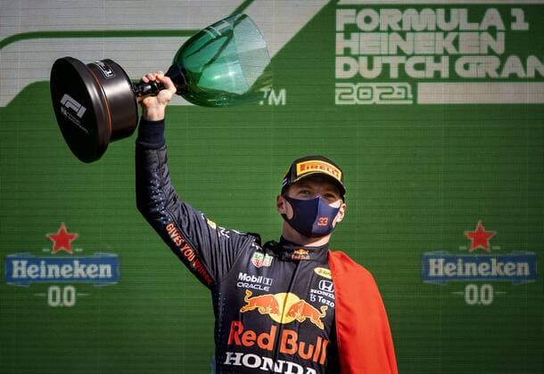 ZANDVOORT - Max Verstappen (Red Bull Racing) celebrates winning the Dutch Grand Prix at the Zandvoort circuit. KOEN VAN WEEL Grand Prix xVIxANPxSportx xxANPxIVx