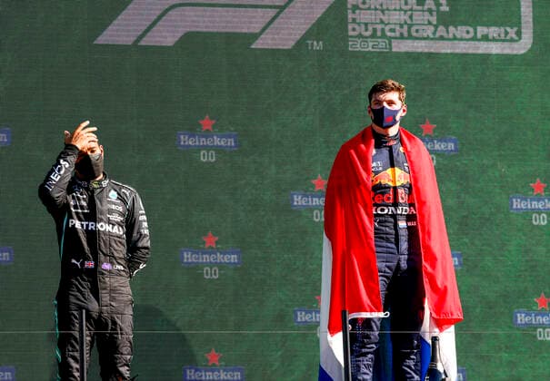 44 Lewis Hamilton (GBR, Mercedes-AMG Petronas F1 Team), 33 Max Verstappen (NED, Red Bull Racing), F1 Grand Prix of the Netherlands at Circuit Zandvoort on September 5, 2021 in Zandvoort, Netherlands. (Photo by HOCH ZWEI) Zandvoort Netherlands
