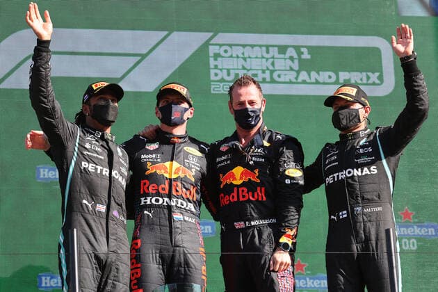 F1 Grand Prix of the Netherlands 44 Lewis Hamilton (GBR, Mercedes-AMG Petronas F1 Team), 33 Max Verstappen (NED, Red Bull Racing), 77 Valtteri Bottas (FIN, Mercedes-AMG Petronas F1 Team), F1 Grand Prix of the Netherlands at Circuit Zandvoort on September 5, 2021 in Zandvoort, Netherlands. (Photo by xpbimages.com XPB Images FIA Pool via HOCH ZWEI) Zandvoort Netherlands Poolfoto HOCH ZWEI Pool XPB Images ,EDITORIAL USE ONLY