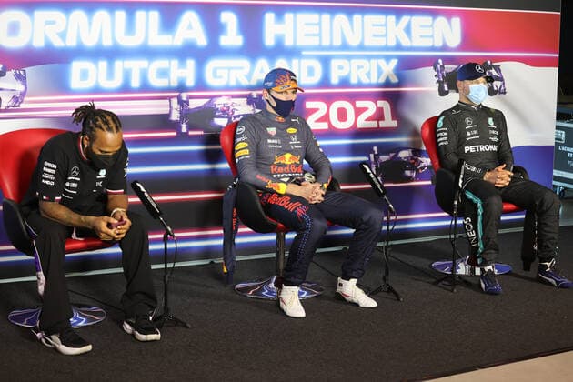 F1 Grand Prix of the Netherlands 44 Lewis Hamilton (GBR, Mercedes-AMG Petronas F1 Team), 33 Max Verstappen (NED, Red Bull Racing), 77 Valtteri Bottas (FIN, Mercedes-AMG Petronas F1 Team), F1 Grand Prix of the Netherlands at Circuit Zandvoort on September 5, 2021 in Zandvoort, Netherlands. (Photo by xpbimages.com XPB Images FIA Pool via HOCH ZWEI) Zandvoort Netherlands Poolfoto HOCH ZWEI Pool XPB Images ,EDITORIAL USE ONLY