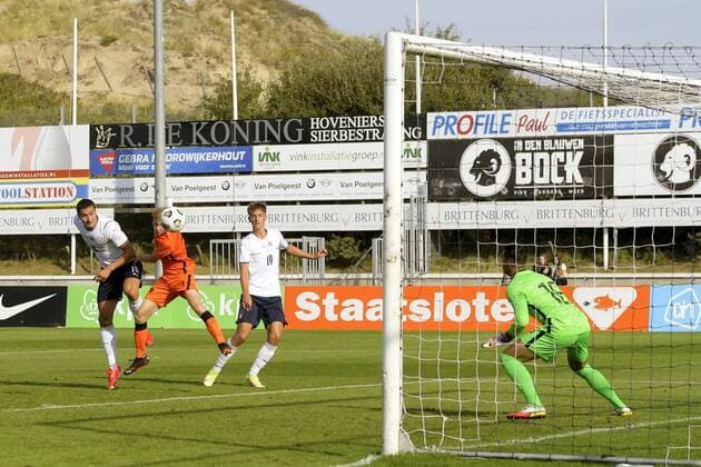 KATWIJK - Diego Coppola of Italy U19 scores during the friendly match between Netherlands U19 and Italy U19 at Sportpark Nieuw Zuid on September 6, 2021 in Katwijk, Netherlands. ANP HH Friendly match 2021 2022 xVIxANPxSportx xGerritxvanxKeulenxIVx