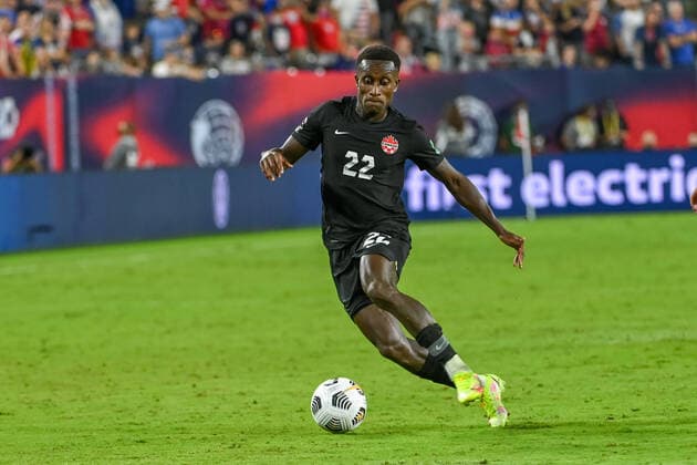 NASHVILLE, TN - SEPTEMBER 05: Canada defender Richie Laryea (22), moves the ball downfield during the World Cup qualifying match between Canada and the United States on September 5, 2021 at Nissan Stadium in Nashville, TN. (Photo by Kevin Langley Icon Sportswire) SOCCER: SEP 05 USA v Canada Icon2109051457