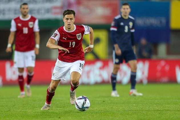 SOCCER - FIFA World Cup, WM, Weltmeisterschaft, Fussball 2022 quali, AUT vs SCO VIENNA,AUSTRIA,07.SEP.21 - SOCCER - FIFA World Cup Qatar 2022, European qualifiers, OEFB international match, Länderspiel, Nationalmannschaft Austria vs Scotland. Image shows Christoph Baumgartner (AUT). GEPAxpictures xPhilippxBrem