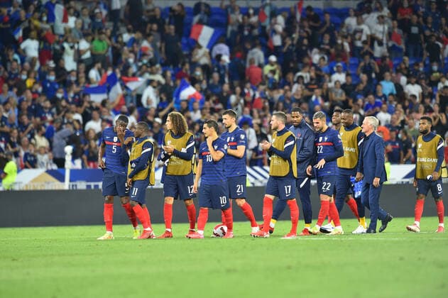 Didier Deschamps et ses joueurs (france) FOOTBALL : France vs Finlande - Qualifications - Coupe du Monde 2022 - 07 09 2021 FredericChambert Panoramic 