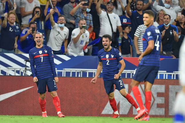 Joie de Antoine Griezmann (france) et de ses coequipiers FOOTBALL : France vs Finlande - Qualifications - Coupe du Monde 2022 - 07 09 2021 FredericChambert Panoramic 