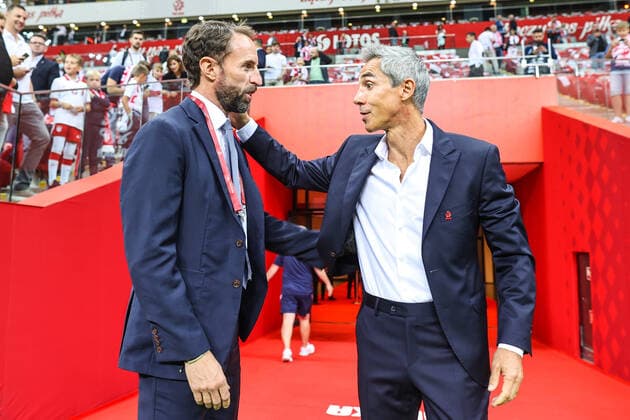 08.09.2021 WARSZAWA, STADION PGE NARODOWY?PILKA NOZNA (FOOTBALL) ?ELIMINACJA MISTRZOSTW SWIATA FIFA QATAR 2022 ( WORLD CUP QUALIFIATION QATAR 2022 )?MECZ POLSKA - ANGLIA ( GAME POLAND - ENGLAND )?NZ GARETH SOUTHGATE - TRENER HEAD COACH ANGLIA, PAULO SOUSA - TRENER, SELEKCJONER, HEAD COACH REPREZENTACJI POLSKI FOTO LUKASZ GROCHALA CYFRASPORT NEWSPIX.PL --- Newspix.pl  20210908CSLG0067