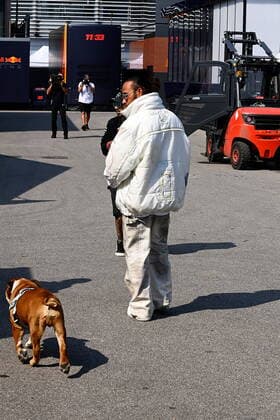 Formel 1, GP Italien in Monza, Lewis Hamilton und Hund Roscoe FORMULA 1 HEINEKEN GRAN PREMIO D ITALIA 2021 09.09.2021, Autodromo Nazionale di Monza, Monza, FORMULA 1 HEINEKEN GRAN PREMIO D ITALIA 2021 ,im Bild Lewis Hamilton (GBR 44), Mercedes-AMG Petronas Formula One Team mit Hund Roscoe.