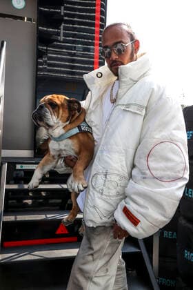 44 Lewis Hamilton (GBR, Mercedes-AMG Petronas F1 Team) with his dog Roscoe, F1 Grand Prix of Italy at Autodromo Nazionale Monza on September 9, 2021 in Monza, Italy. (Photo by HOCH ZWEI) Monza Italy