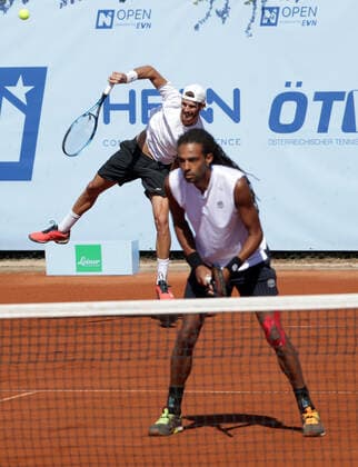 TENNIS - ATP, Tennis Herren NOE Open TULLN,AUSTRIA,10.SEP.21 - TENNIS - ATP Challenger Tour, NOE Open. Image shows Andrea Vavassori (ITA) and Dustin Brown (GER).  GEPAxpictures xWalterxLuger