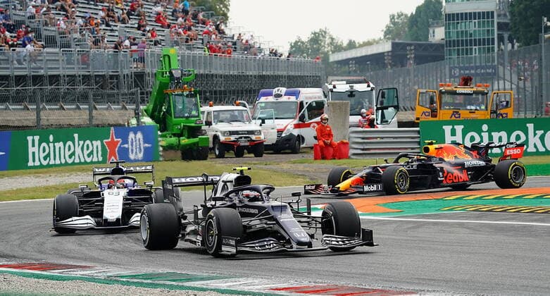 FORMULA 1 HEINEKEN GRAN PREMIO D ITALIA 2021 10.09.2021, Autodromo Nazionale di Monza, Monza, FORMULA 1 HEINEKEN GRAN PREMIO D ITALIA 2021 ,im Bild Pierre Gasly (FRA 10), Scuderia AlphaTauri Honda, George Russel (GBR 63), Williams Racing, Sergio Perez (MEX 11), Red Bull Racing Honda