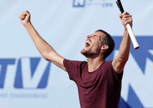 TENNIS - ATP, Tennis Herren NOE Open TULLN,AUSTRIA,11.SEP.21 - TENNIS - ATP Challenger Tour, NOE Open. Image shows the rejoicing of Mats Moraing (GER).  GEPAxpictures xWalterxLuger