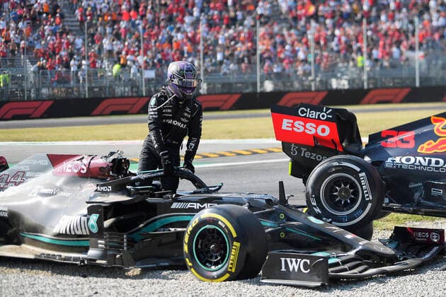 HAMILTON Lewis Team Mercedes AMG crash mit VERSTAPPEN Max F1 Formel one GP von Italien 2021 am 12. September 2021 in Monza
