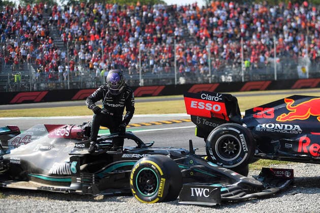 HAMILTON Lewis Team Mercedes AMG crash mit VERSTAPPEN Max F1 Formel one GP von Italien 2021 am 12. September 2021 in Monza