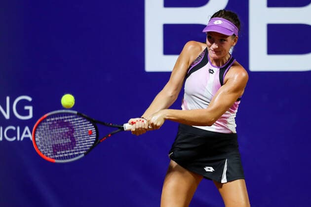 September 12, 2021, VALENCIA, VALENCIA, SPAIN: Darja Semenistaja of Latvia in action against Guiomar Maristany of Spain during the first round of the Open Internacional de Valencia, ITF World Tennis, celebrated at Sporting Tennis Valencia on september 12, 2021, in Valencia, Spain. VALENCIA SPAIN - ZUMAa181 20210912_zaa_a181_308 Copyright: xIvanxTerronx