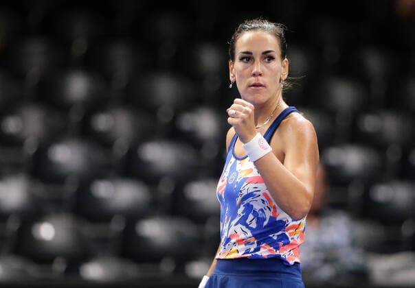 Nuria Parrizas Diaz jubelt, freut sich, Jubel, Freude, ballt die Faust Tennis, WTA, Tennis Damen BGL BNP Paribas Open Luxemburg 2021, Luxembourg 14.09.2021 Greet Minnen (BEL) vs Nuria Parrizas Diaz (ESP) CK Sportcenter, Kockelscheuer