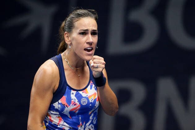 Nuria Parrizas Diaz jubelt, freut sich, Jubel, Freude, ballt die Faust Tennis, WTA, Tennis Damen BGL BNP Paribas Open Luxemburg 2021, Luxembourg 14.09.2021 Greet Minnen (BEL) vs Nuria Parrizas Diaz (ESP) CK Sportcenter, Kockelscheuer