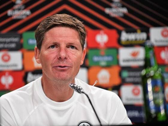 15.09.2021Frankfurt am Main, Deutsche Bank Park Fussball, UEFA Europa League Pressekonferenz vor dem Spiel Eintracht Frankfurt - Fenerbahce SK Trainer Oliver Glasner (Eintracht Frankfurt) emspor, DFL regulations prohibit any use of photographs as image sequences and or quasi-video