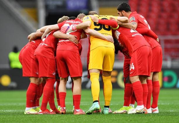 6651413 15.09.2021 Spartak s players prepare for the Europa League soccer match between Spartak Moscow and Legia Warsaw, in Moscow, Russia. Pavel Bednyakov Sputnik Russia Soccer Europa League Spartak - Legia  7aad9e6b3131530f