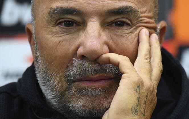 6651493 15.09.2021 Marseille s head coach Jorge Sampaoli speaks to the media during a news conference ahead of the Europa League soccer match against Lokomotiv Moscow, in Moscow, Russia. Ramil Sitdikov Sputnik Russia Europa League Marseille Training  dd30306f97c80028