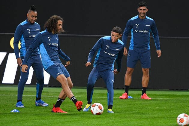 6651556 15.09.2021 Marseille s players attend a training session ahead of the Europa League soccer match against Lokomotiv Moscow, in Moscow, Russia. Ramil Sitdikov Sputnik Russia Europa League Marseille Training  c9d63ce23bc21274