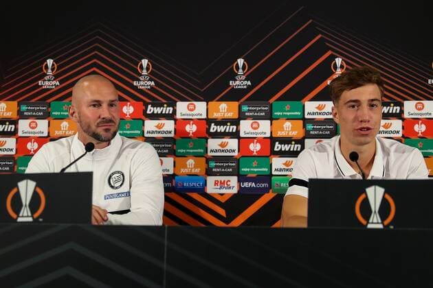 SOCCER - UEFA EL, Monaco vs Sturm MONACO,MONACO,15.SEP.21 - SOCCER - UEFA Europa League, group stage, AS Monaco vs SK Sturm Graz, preview, press conference, PK, Pressekonferenz Sturm. Image shows head coach Christian Ilzer and David Affengruber (Sturm).  GEPAxpictures xPhilippxBrem