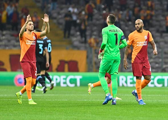 Goalkeeper Fernando Muslera , Berkan Kutlu and Marcao of Galatasaray during the UEFA Europa League Group E match between Galatasaray and Lazio at Turk Telekom Stadium in Istanbul , Turkey on September 16, 2021. 