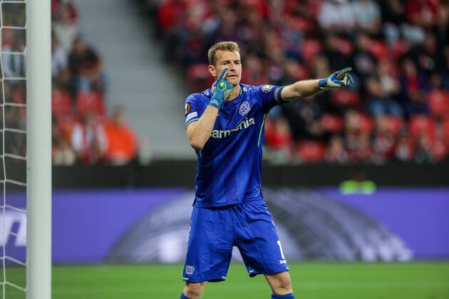 16.09.2021, Fussball, Saison 2021 2022, UEFA Europa League, Gruppenphase, 1. Spieltag, Bayer 04 Leverkusen - Ferencvaros Budapest Lukas Hradecky (Bayer 04 Leverkusen) Foto: RHR-Foto Dennis Ewert Leverkusen BayArena NRW Deutschland xRHR-FOTO DEx