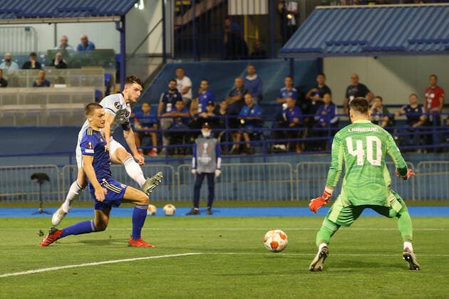 Fußball, EL, Dinamo Zagreb - West Ham United Dinamo Zagreb v West Ham United UEFA Europa League Declan Rice of West Ham United scores his sides 2nd goal during the UEFA Europa League Group H match at Stadion Maksimir, Zagreb Content Not Available For UK Newspapers Copyright: xPaulxChestertonx FIL-15878-0074