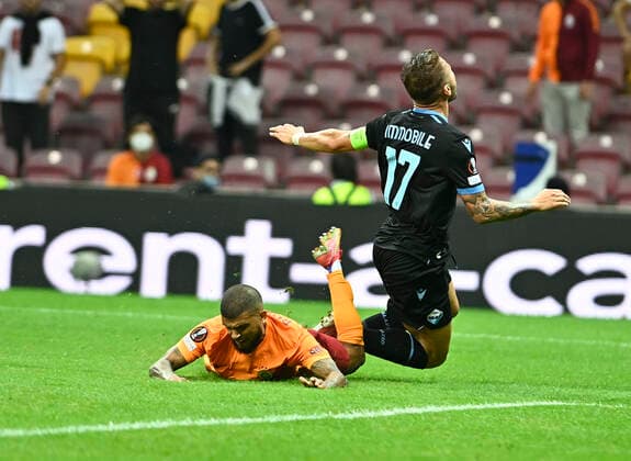 DeAndre Yedlin of Galatasaray and Ciro Immobile of Lazio during the UEFA Europa League Group E match between Galatasaray and Lazio at Turk Telekom Stadium in Istanbul , Turkey on September 16, 2021. 