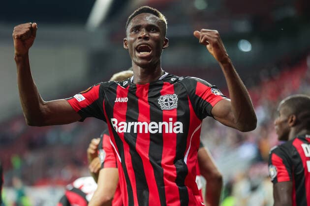 16.09.2021, Fussball, Saison 2021 2022, UEFA Europa League, Gruppenphase, 1. Spieltag, Bayer 04 Leverkusen - Ferencvaros Budapest Odilon Kossounou (Bayer 04 Leverkusen) bejubelt den Treffer zum 2:1. Foto: RHR-Foto Dennis Ewert Leverkusen BayArena NRW Deutschland xRHR-FOTO DEx