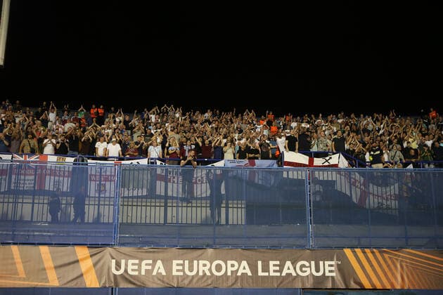 Dinamo Zagreb v West Ham United UEFA Europa League The West Ham fans celebrate victory at the end of the UEFA Europa League Group H match at Stadion Maksimir, Zagreb Content Not Available For UK Newspapers Copyright: xPaulxChestertonx FIL-15878-0091