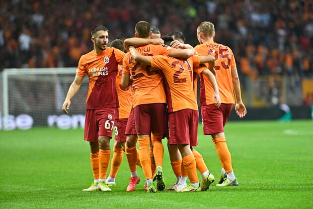 Galatasaray players celebrates for Goal during the UEFA Europa League Group E match between Galatasaray and Lazio at Turk Telekom Stadium in Istanbul , Turkey on September 16, 2021. 